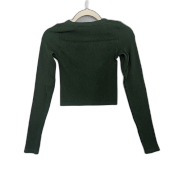 Aritzia Sunday Best Green Bliss Cropped Longsleeve Ribbed Top Sz S Forrest Green - Picture 4 of 7